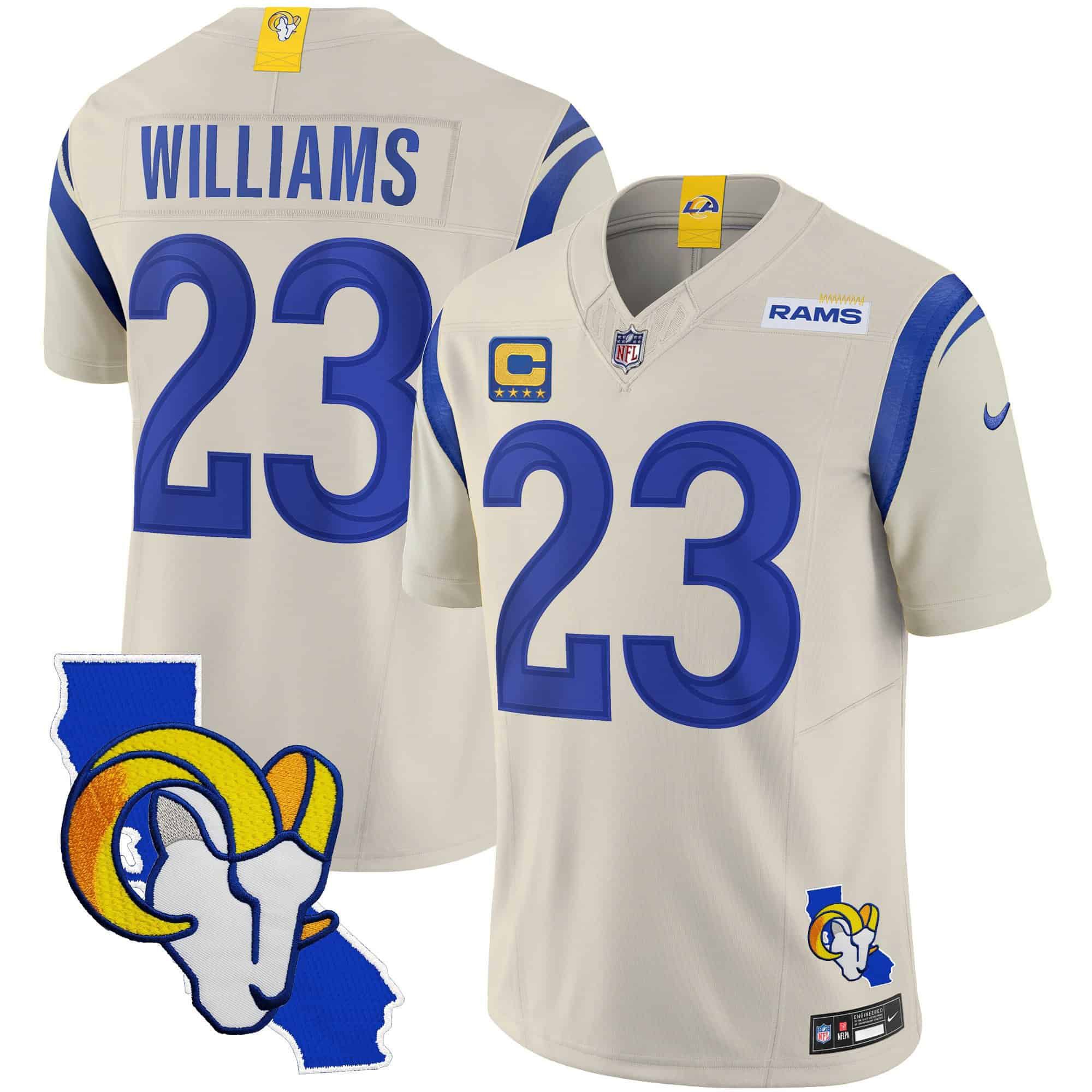 Men Los Angeles Rams 23 Williams Grey 2024 Nike California Patch Vapor Limited NFL Jersey